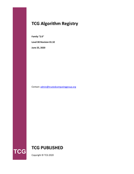 TCG Algorithm Registry Family “2.0”