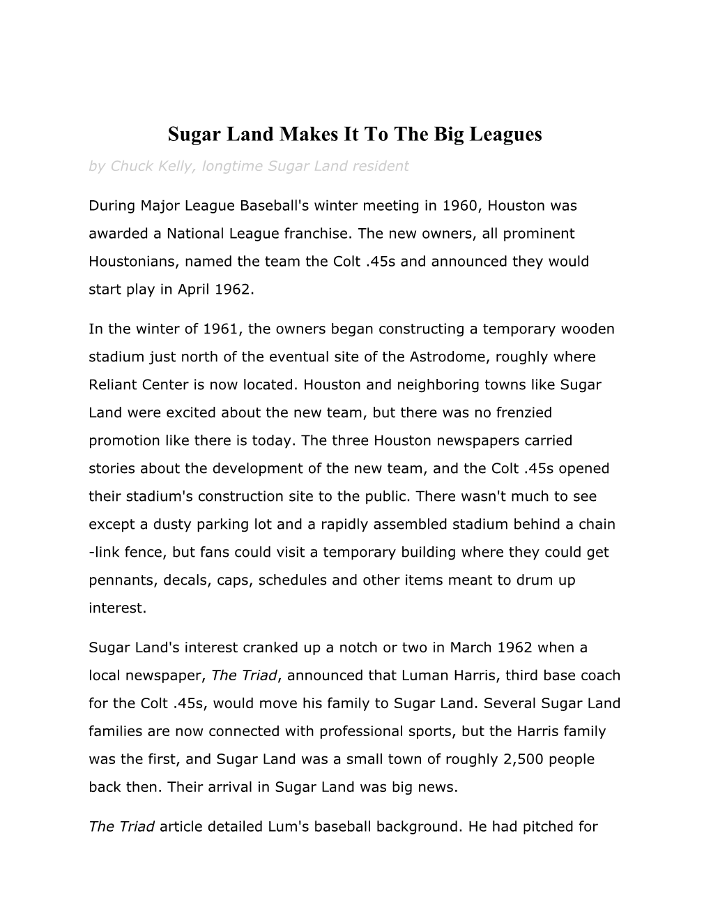 City of Sugar Land Article
