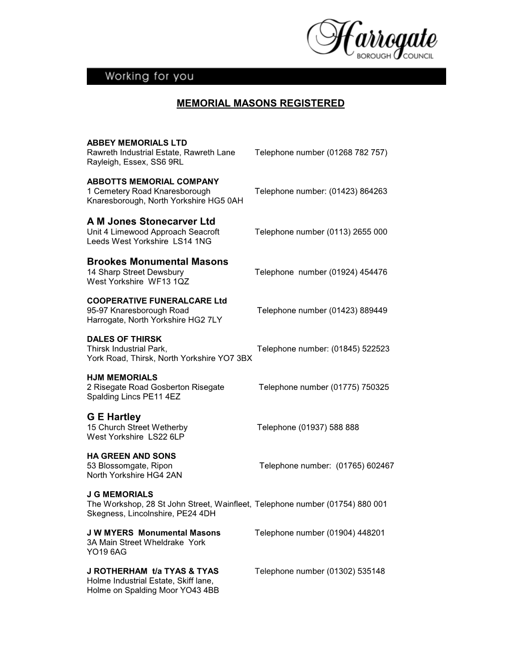 Registered Memorial Masons