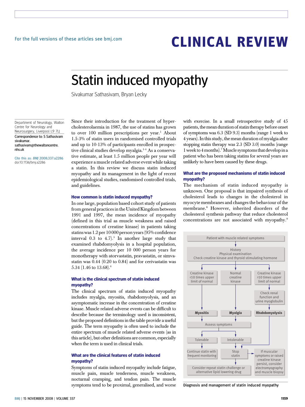 CLINICAL REVIEW Statin Induced Myopathy