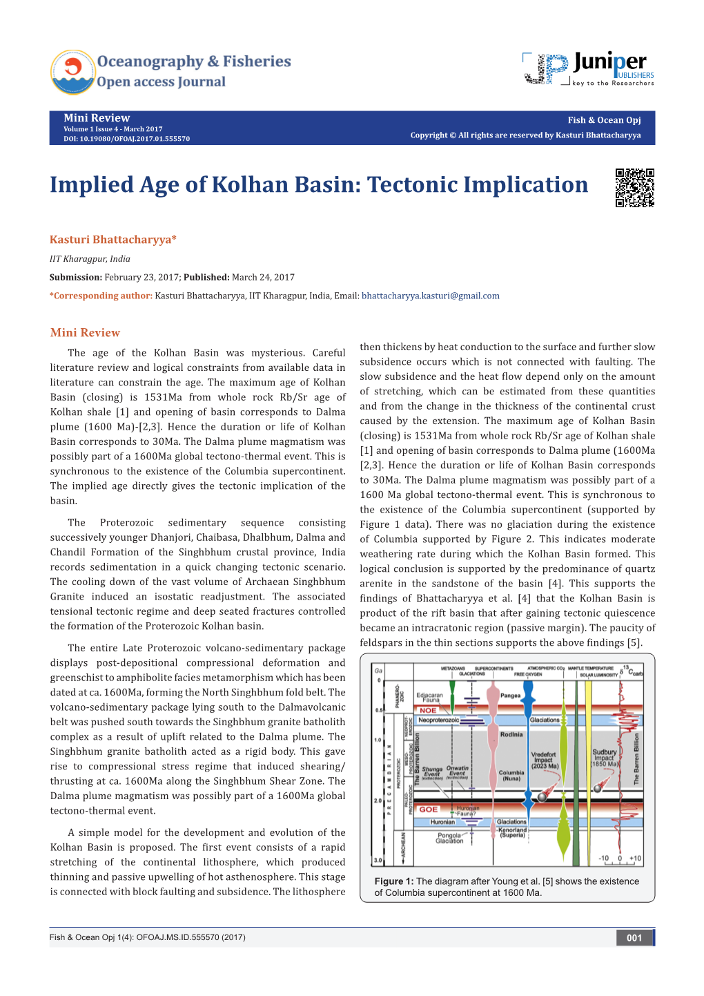 Implied Age of Kolhan Basin: Tectonic Implication