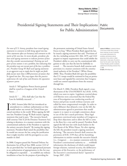 Presidential Signing Statements and Their Implications for Public