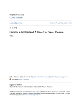 Harmony in the Heartland: a Concert for Peace - Program