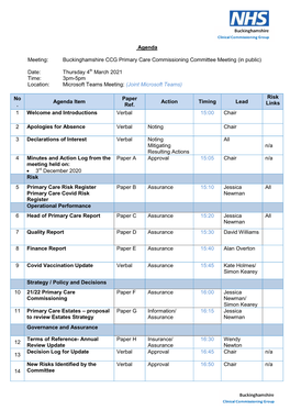 Buckinghamshire CCG Primary Care Commissioning Committee Meeting (In Public)