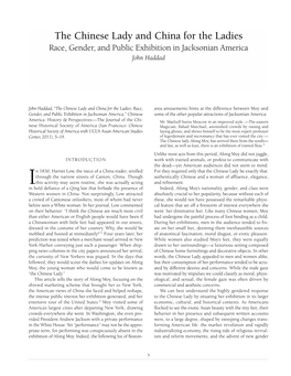 The Chinese Lady and China for the Ladies Race, Gender, and Public Exhibition in Jacksonian America John Haddad