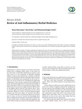Review Article Review of Anti-Inflammatory Herbal Medicines