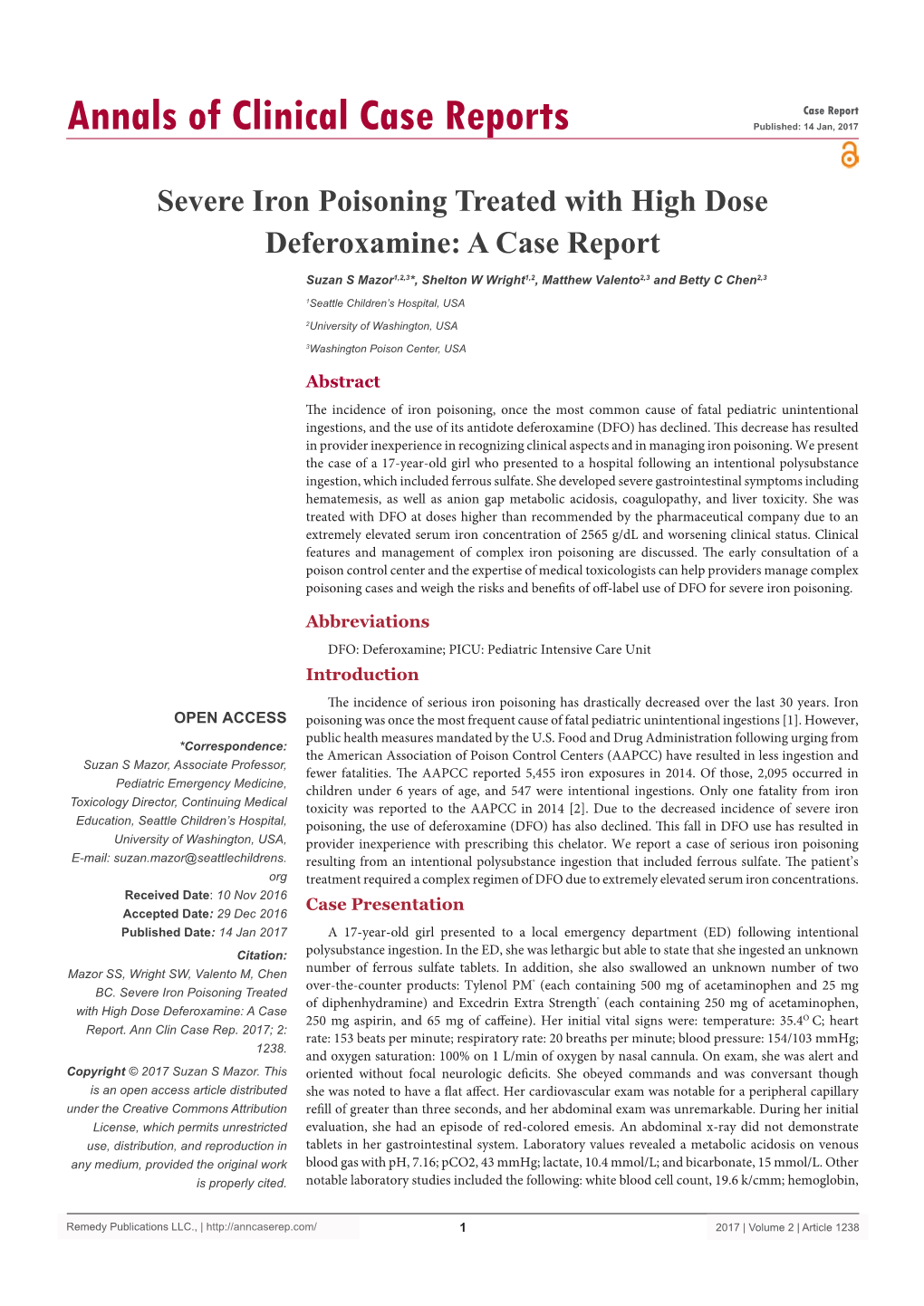 Severe Iron Poisoning Treated with High Dose Deferoxamine: a Case Report