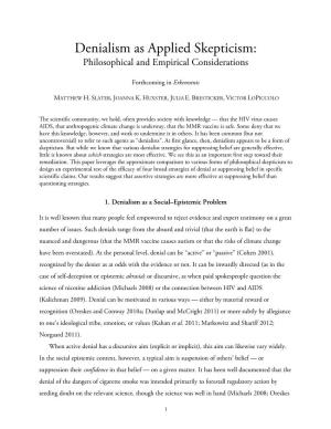 Denialism As Applied Skepticism: Philosophical and Empirical Considerations