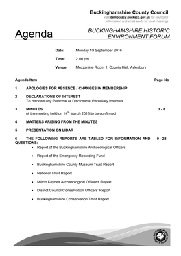 (Public Pack)Agenda Document for Buckinghamshire Historic Environment Forum, 19/09/2016 14:00