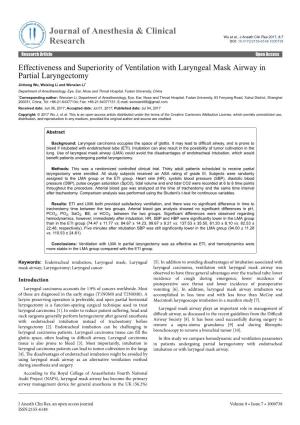 Effectiveness and Superiority of Ventilation with Laryngeal Mask