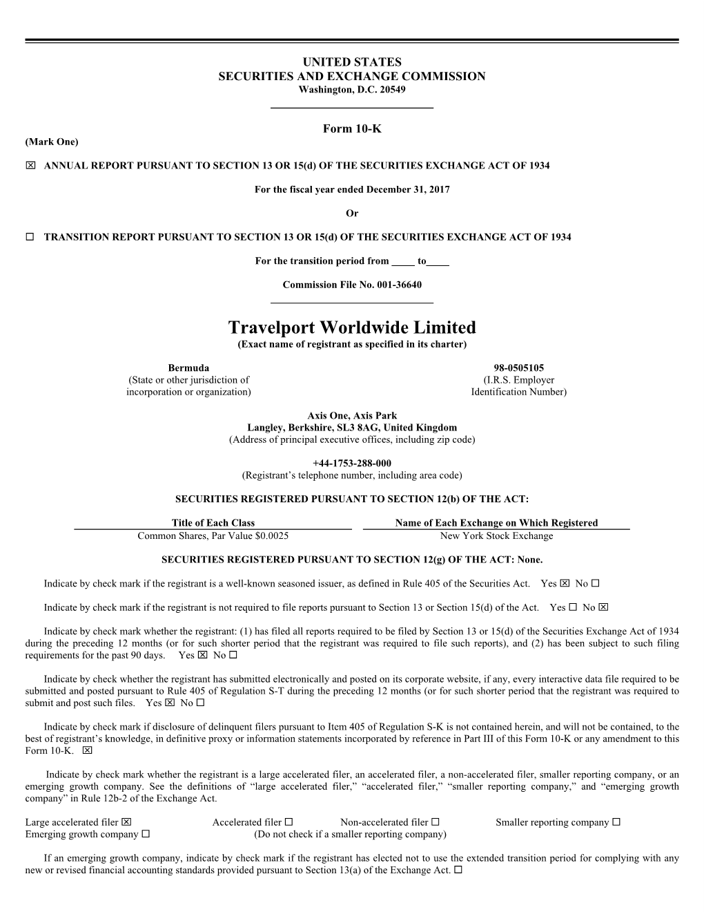 Travelport Worldwide Limited (Exact Name of Registrant As Specified in Its Charter)
