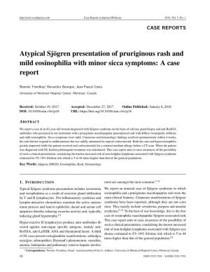 Atypical Sjögren Presentation of Pruriginous Rash and Mild Eosinophilia with Minor Sicca Symptoms: a Case Report