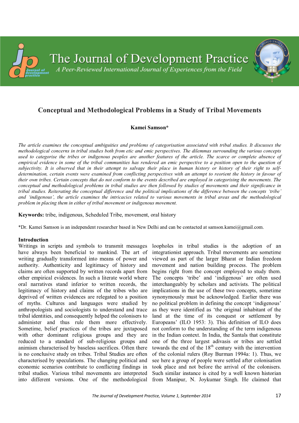 Conceptual and Methodological Problems in a Study of Tribal Movements