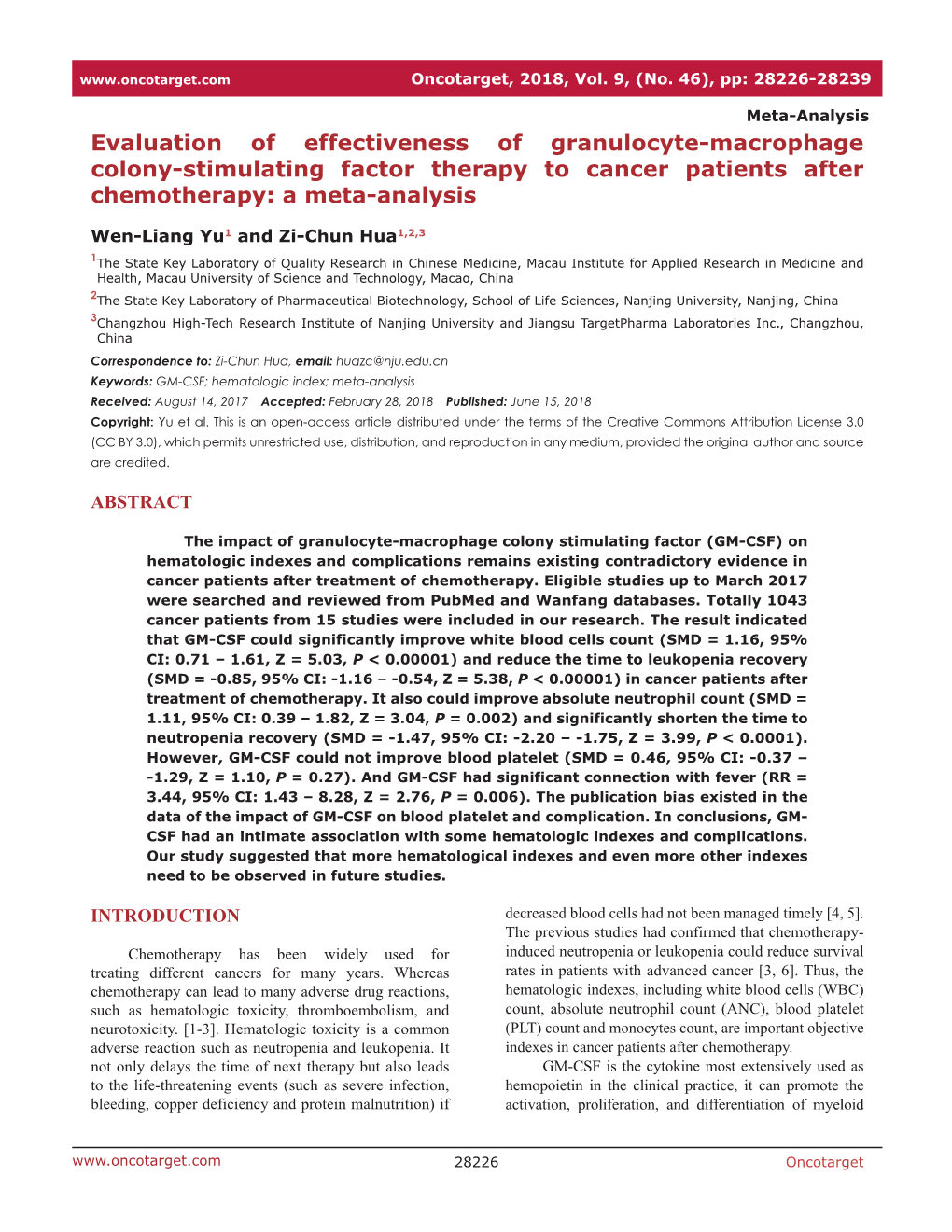 Evaluation of Effectiveness of Granulocyte-Macrophage Colony-Stimulating Factor Therapy to Cancer Patients After Chemotherapy: a Meta-Analysis