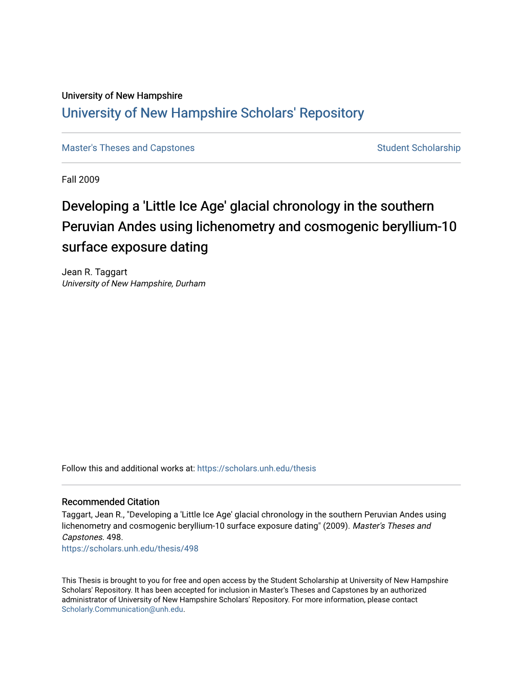 Developing a 'Little Ice Age' Glacial Chronology in the Southern Peruvian Andes Using Lichenometry and Cosmogenic Beryllium-10 Surface Exposure Dating