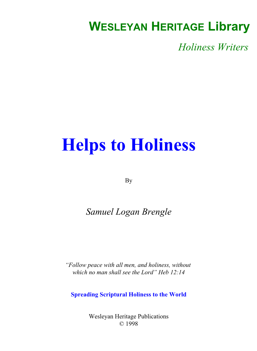 Helps to Holiness