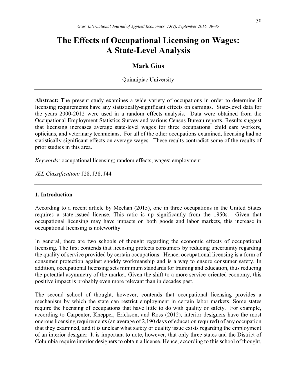 The Effects of Occupational Licensing on Wages: a State-Level Analysis