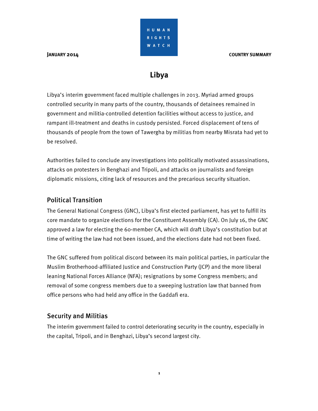 Political Transition Security and Militias