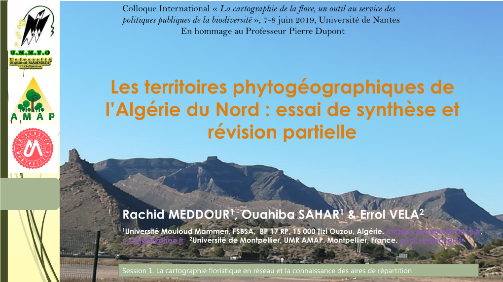 Les Territoires Phytogéographiques De L'algérie Du Nord : Essai De