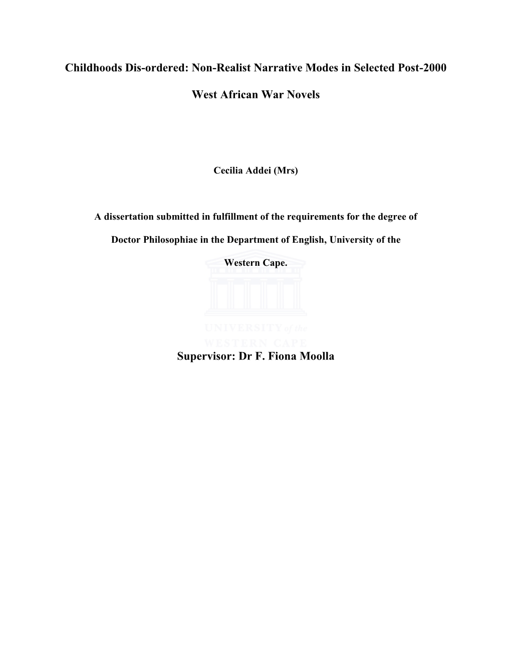 Childhoods Dis-Ordered: Non-Realist Narrative Modes in Selected Post-2000