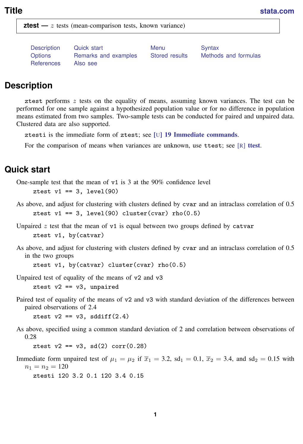 Ztest — Z Tests (Mean-Comparison Tests, Known Variance)