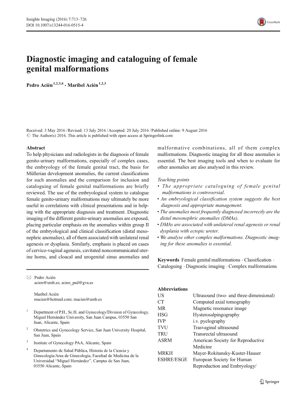 Diagnostic Imaging and Cataloguing of Female Genital Malformations