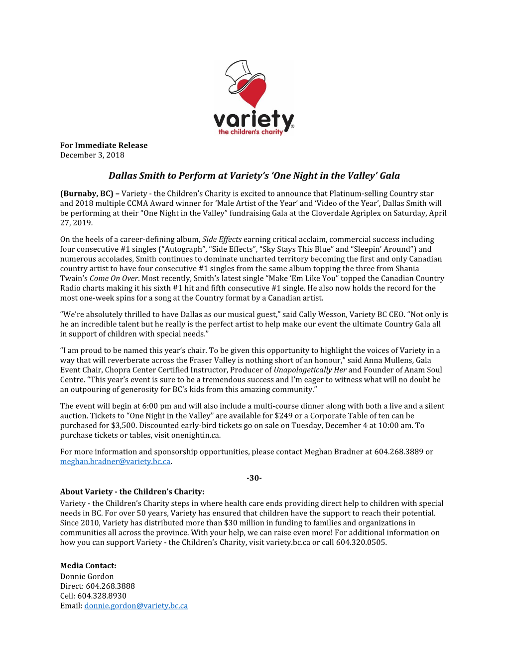 Dallas Smith to Perform at Variety's 'One Night in the Valley' Gala