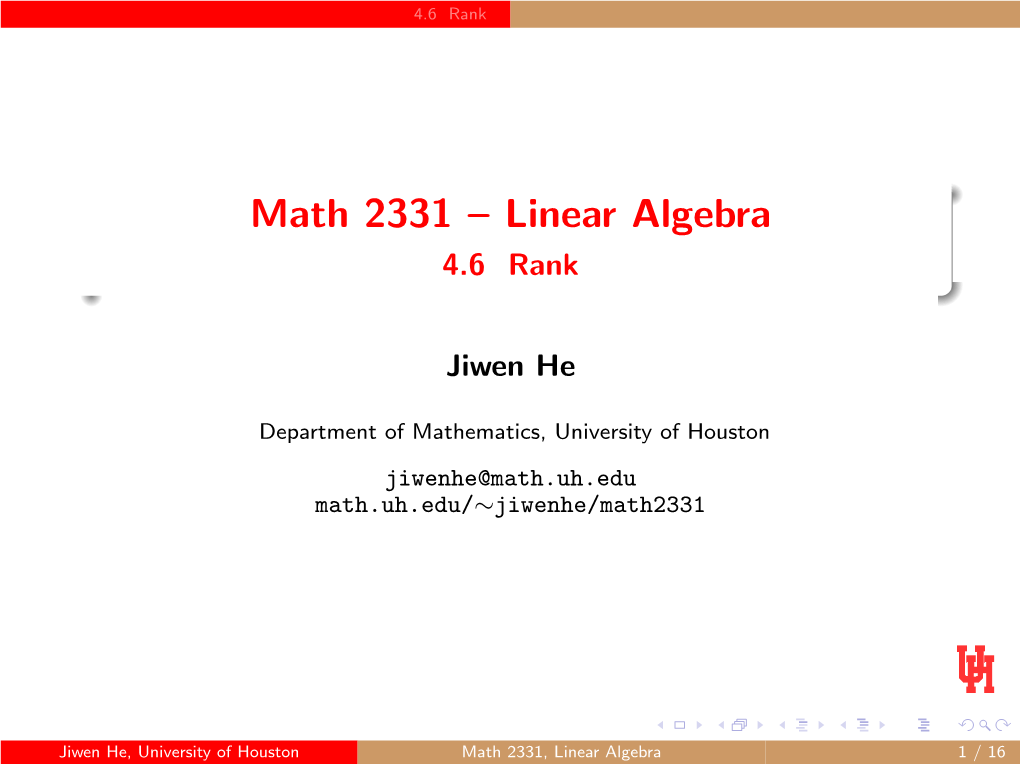 Math 2331 – Linear Algebra 4.6 Rank