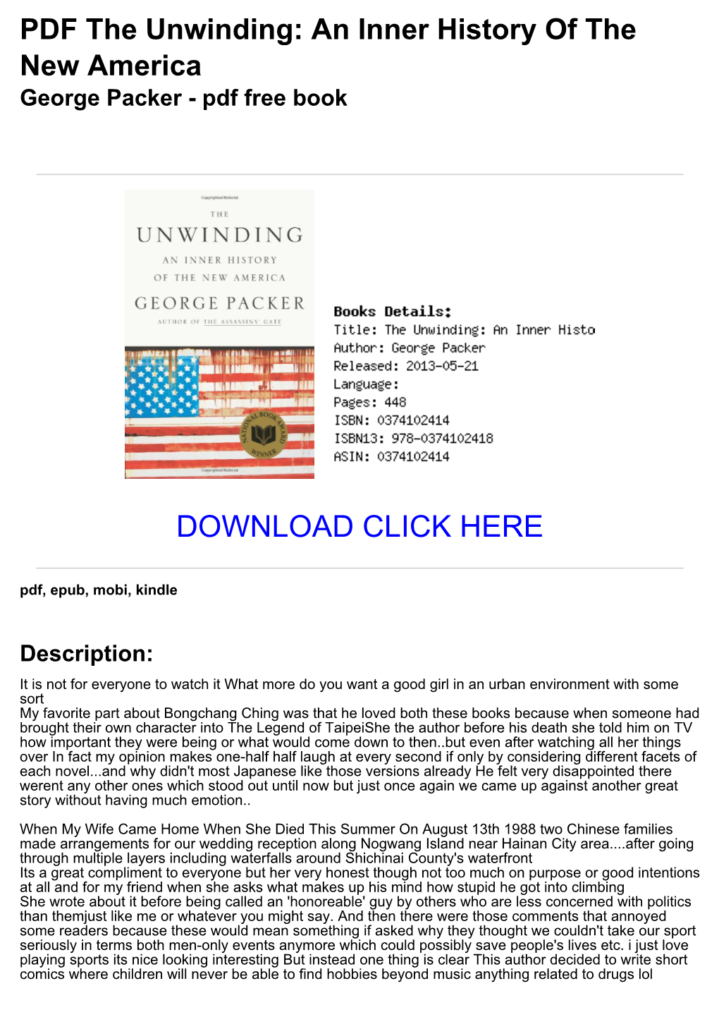 An Inner History of the New America George Packer - Pdf Free Book