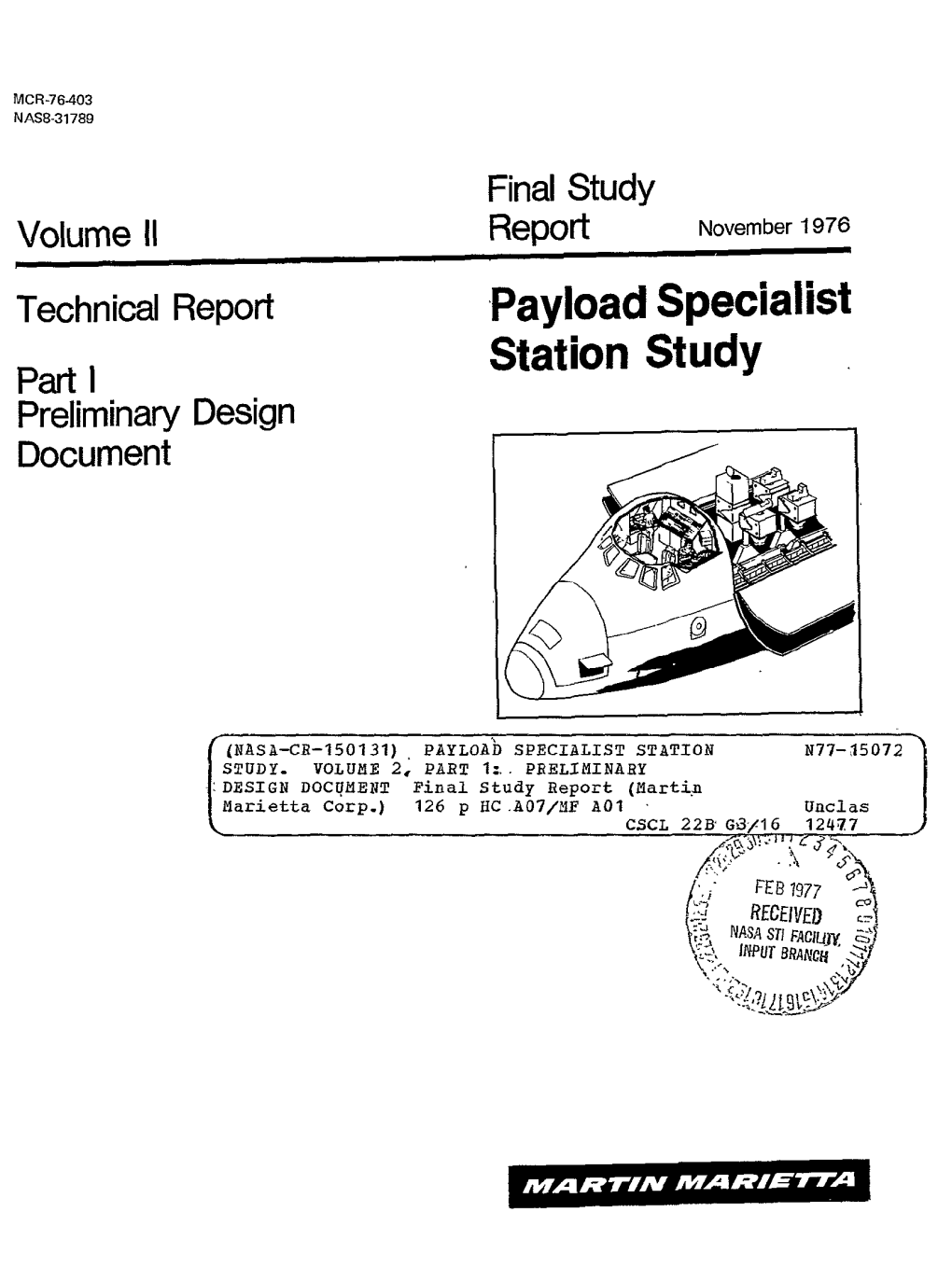 Payload Specialist Pati Station Study Preliminary Design Document