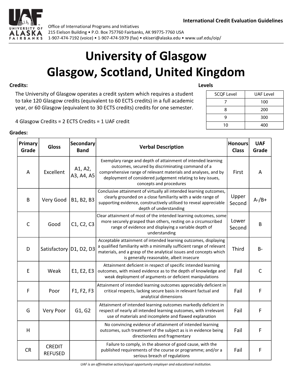 University of Glasgow Glasgow, Scotland, United Kingdom