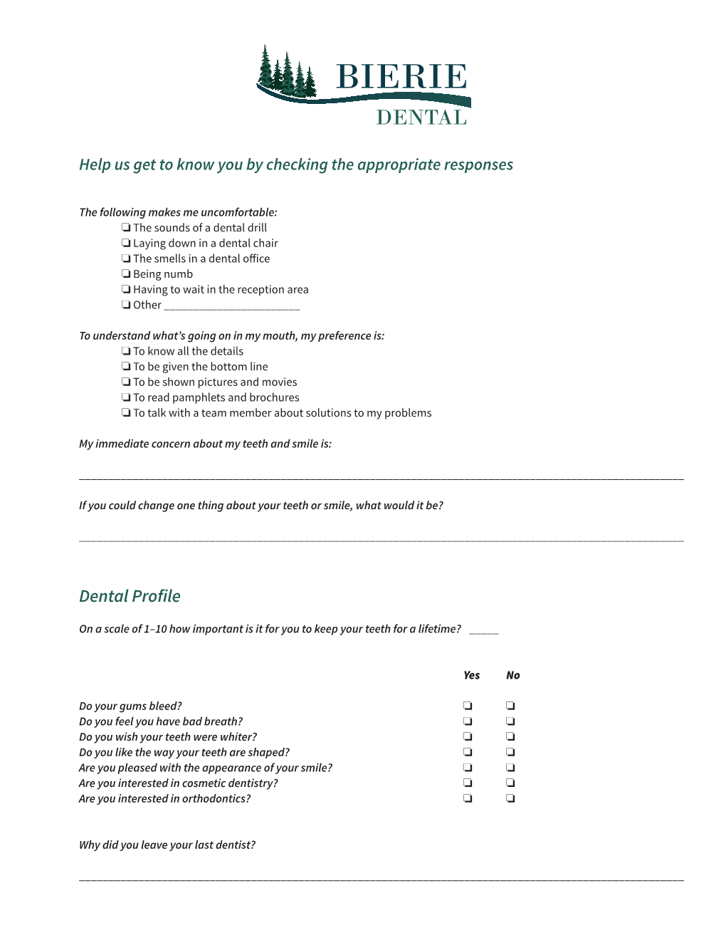 Bierie Dental Form