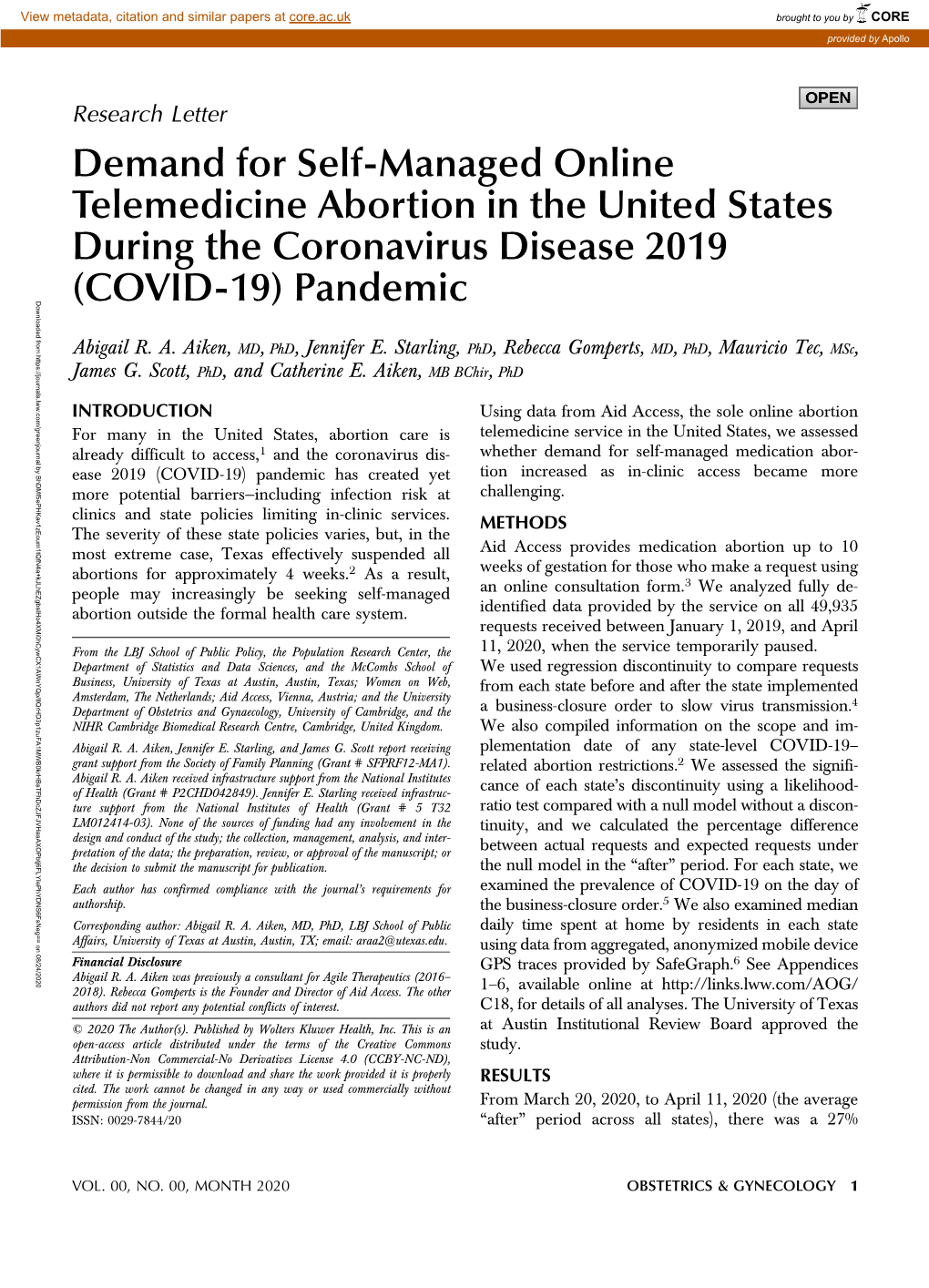 Demand for Self-Managed Online Telemedicine Abortion in the United