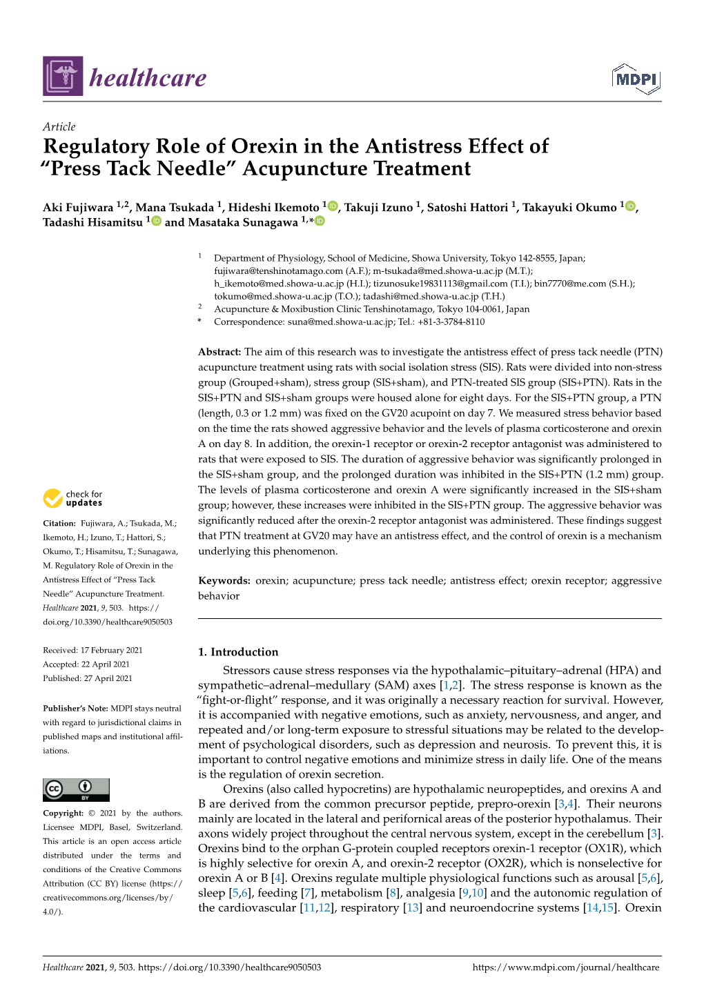 Regulatory Role of Orexin in the Antistress Effect of “Press Tack Needle” Acupuncture Treatment