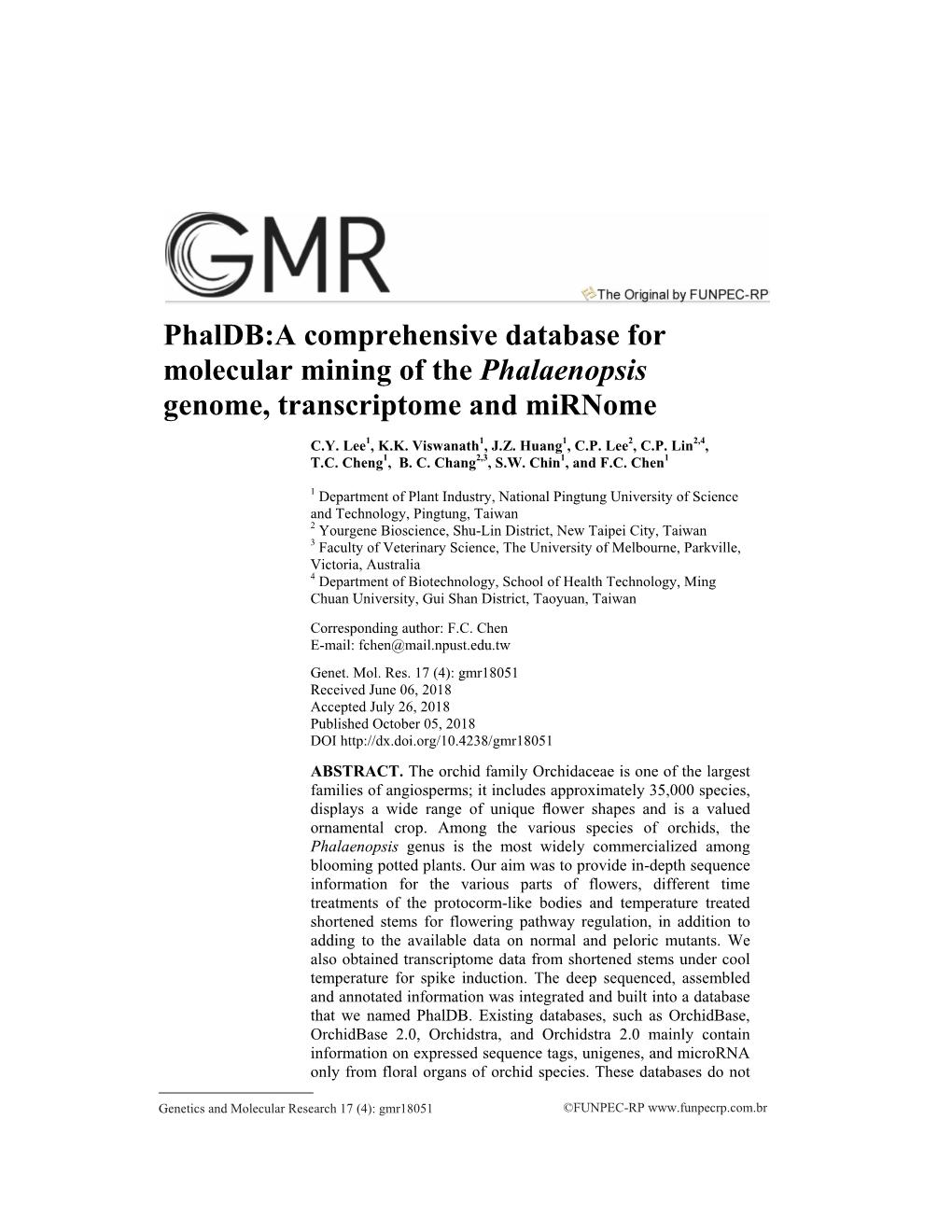 Phaldb:A Comprehensive Database for Molecular Mining of the Phalaenopsis Genome, Transcriptome and Mirnome