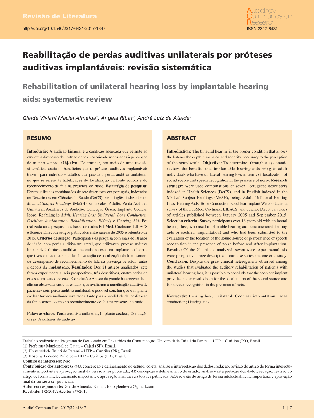 Rehabilitation of Unilateral Hearing Loss by Implantable Hearing Aids: Systematic Review