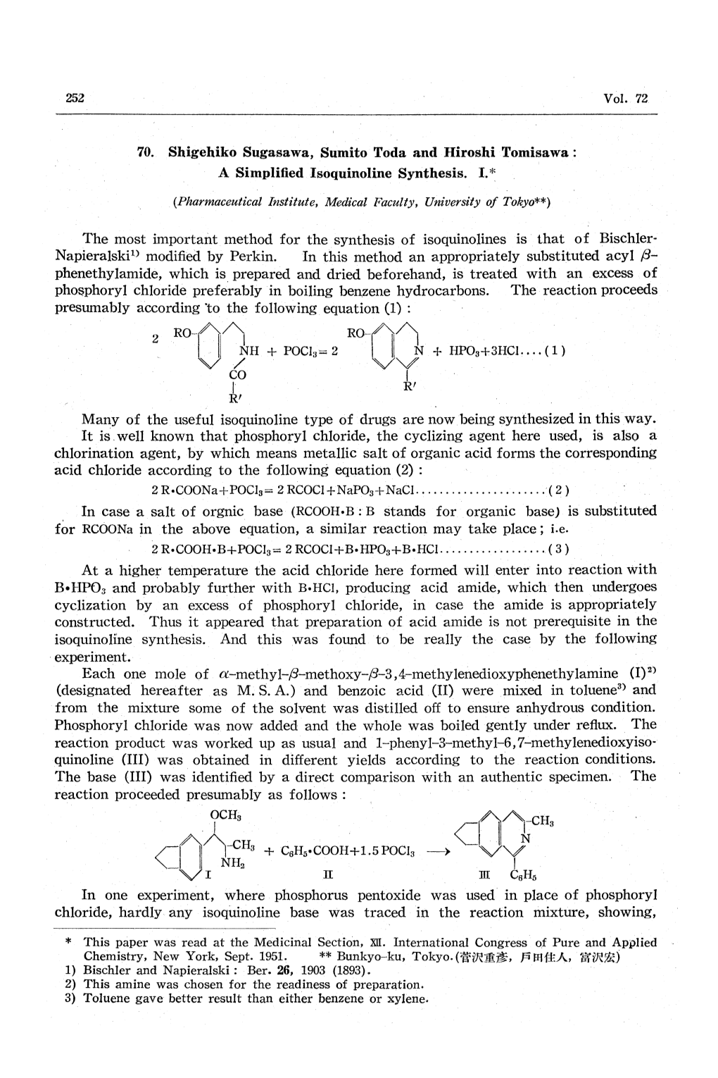 A Simplified Isoquinoline Synthesis. I.*