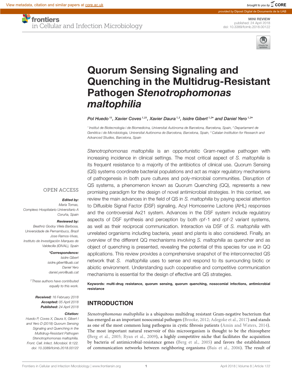 Quorum Sensing Signaling and Quenching in the Multidrug-Resistant Pathogen Stenotrophomonas Maltophilia