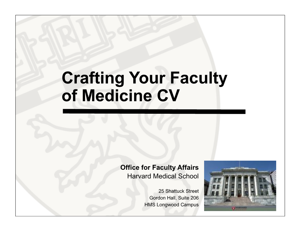 Crafting Your Faculty of Medicine CV