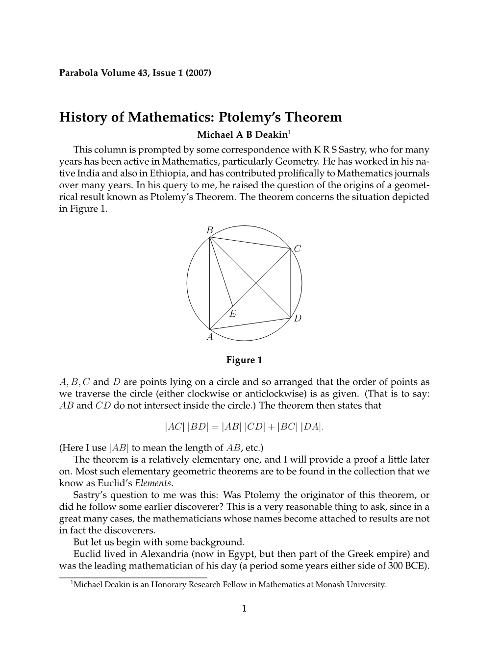 History of Mathematics: Ptolemy's Theorem