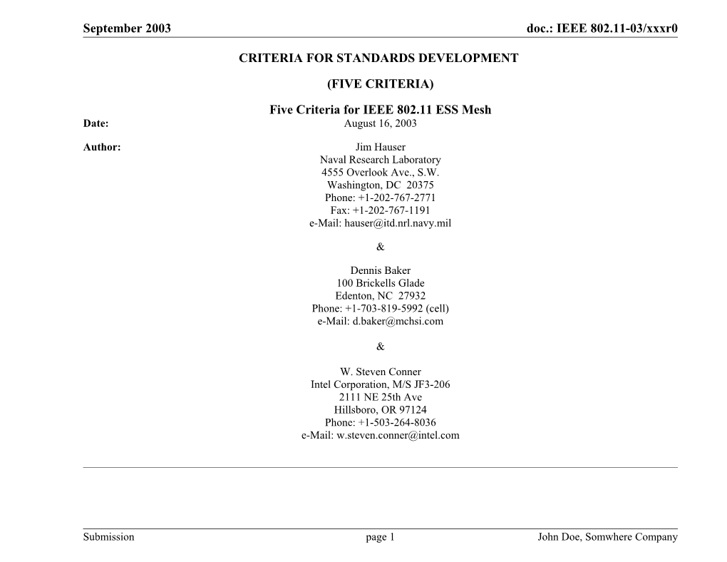 Criteria for Standards Development