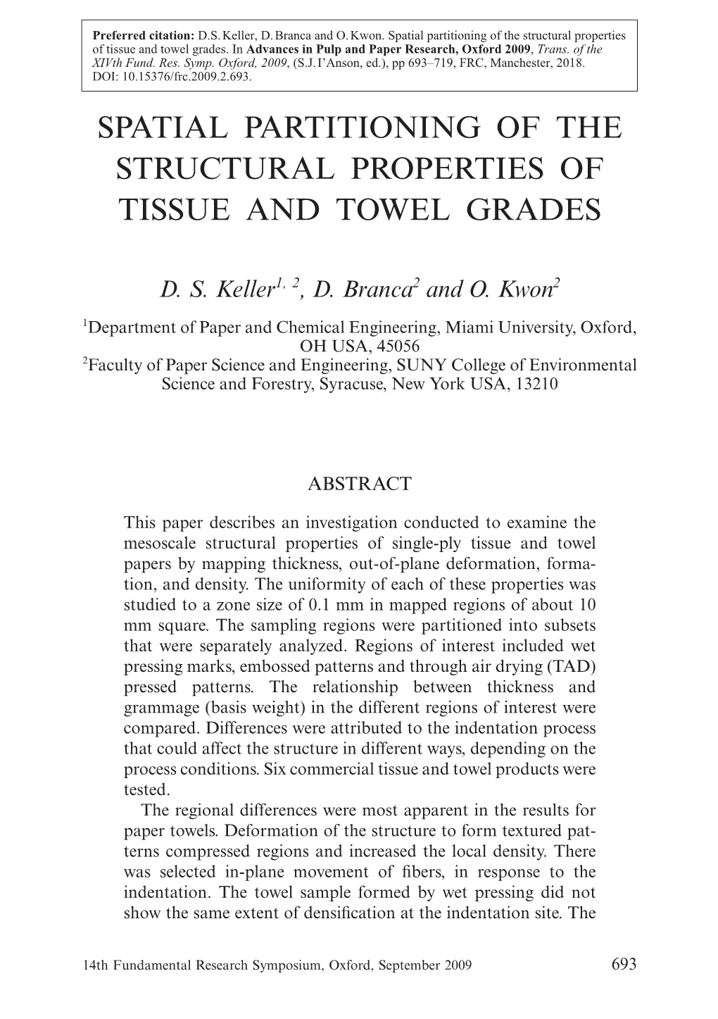 Spatial Partitioning of the Structural Properties of Tissue and Towel Grades