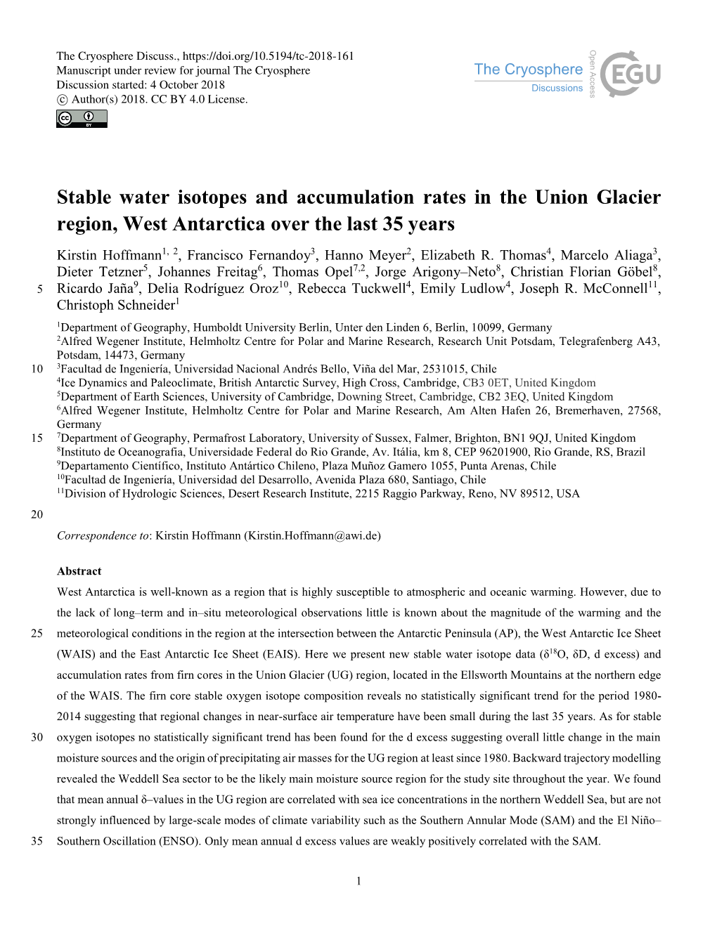 Stable Water Isotopes and Accumulation Rates in the Union