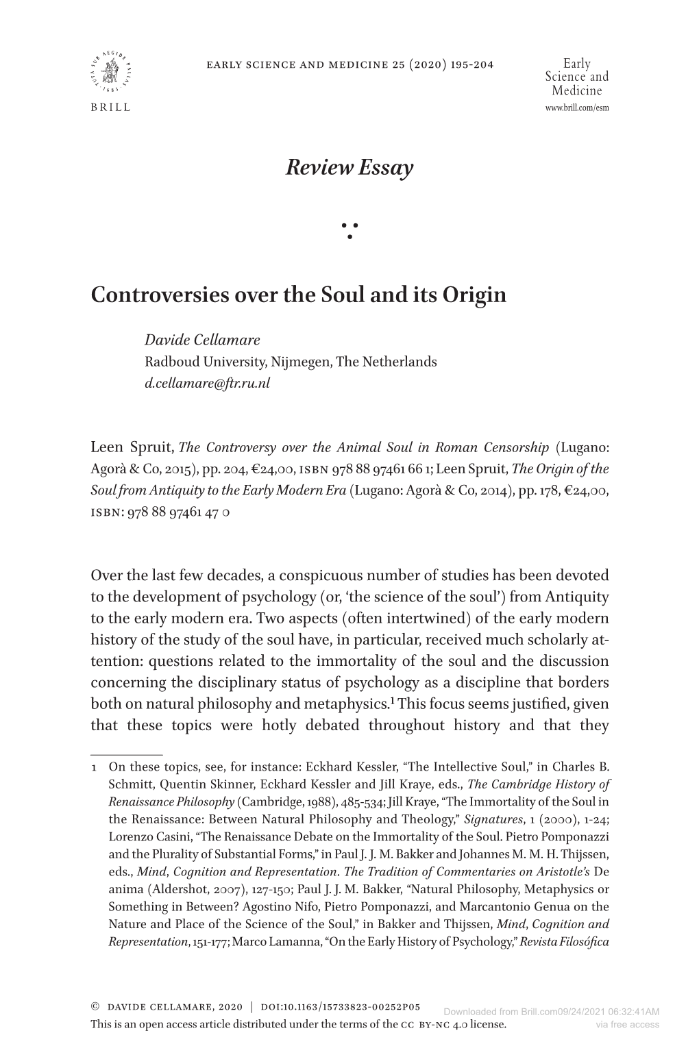 Review Essay Controversies Over the Soul and Its Origin