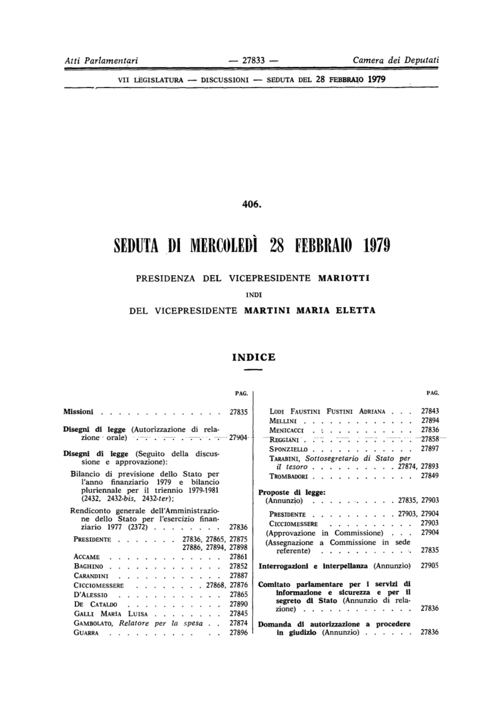 Seduta ,Di Mercoledì 28 Febbraio 1979