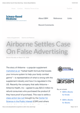 Airborne Settles Case on False Advertising – Science-Based Medicine 7/1/19 12:25