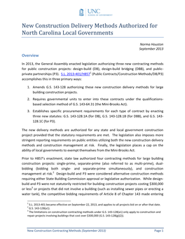 New Construction Delivery Methods Authorized for North Carolina Local Governments