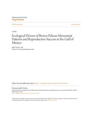 Ecological Drivers of Brown Pelican Movement Patterns and Reproductive Success in the Gulf of Mexico Juliet Sarah Lamb Clemson University, Jslamb@Clemson.Edu
