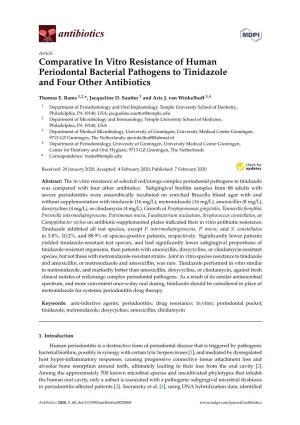 Comparative in Vitro Resistance of Human Periodontal Bacterial Pathogens to Tinidazole and Four Other Antibiotics