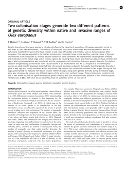 Two Colonisation Stages Generate Two Different Patterns of Genetic Diversity Within Native and Invasive Ranges of Ulex Europaeus